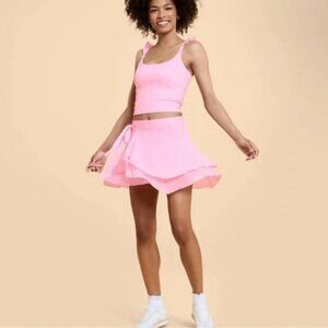 NWT - Blogilates Pink Dance Studio Ribbon Wrap Skort/Skirt Inner Shorts